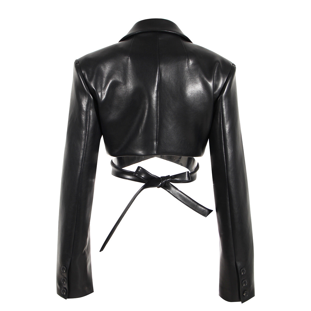 Manteau Court PU Cuir — Laçage Croisé & Ouverture Totale