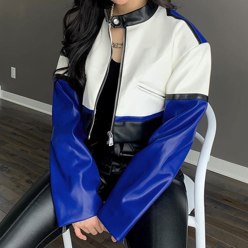 Ensemble Robe & Veste Zippée en Simili Cuir – Col Boutonné Manches Longues