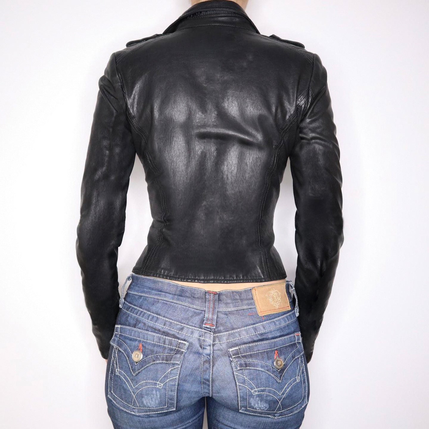 Veste Similicuir Patchwork Col Locomotive – Taille Cinée & Zip