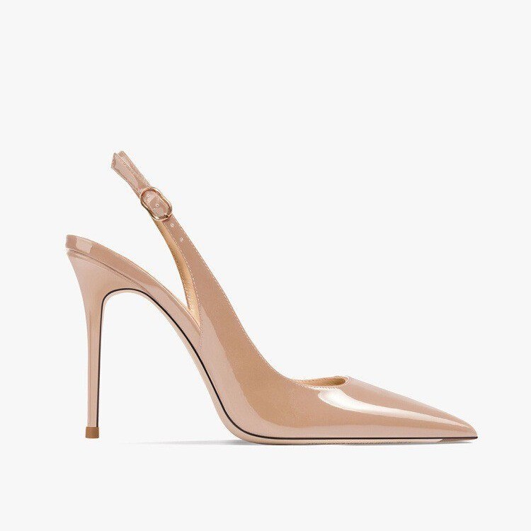 Sandales Talon Haut Bride Cheville Ajourée — Nude