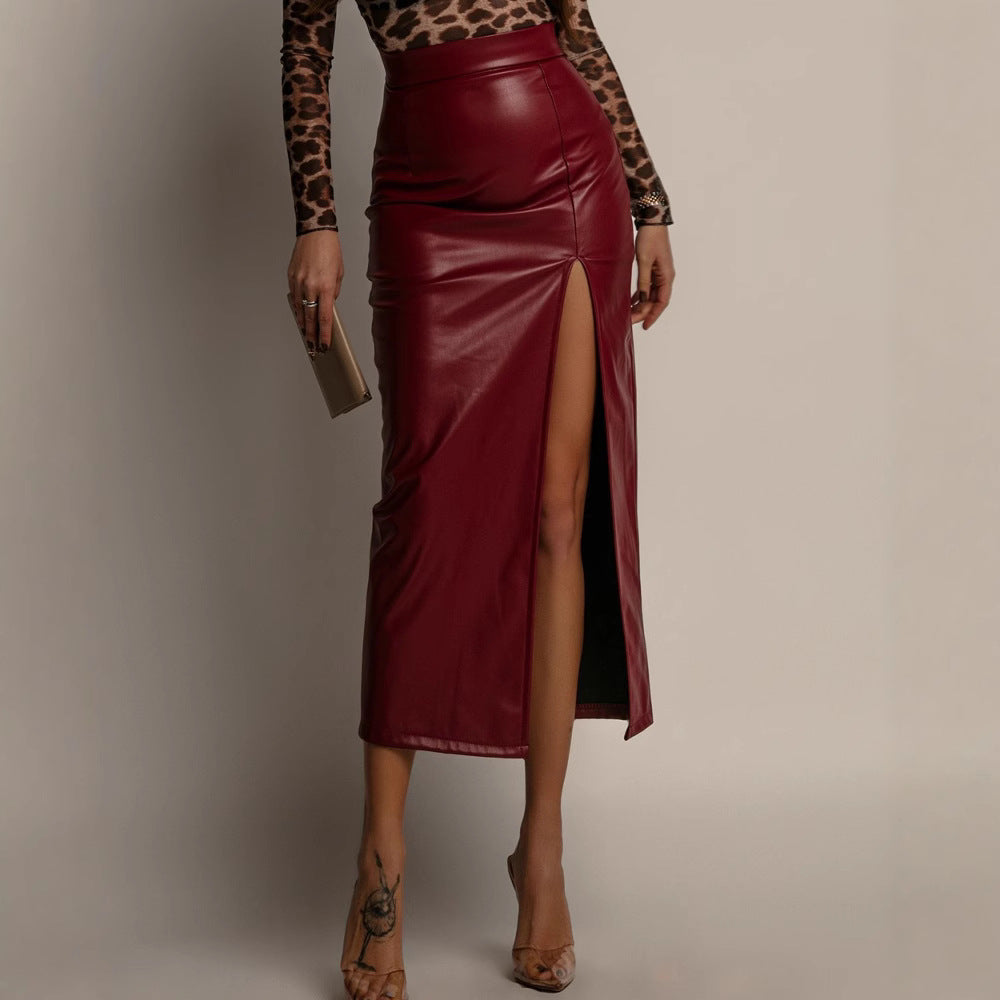 Jupe Crayon Simili Cuir Taille Haute – Coupe Moulante Street Fashion
