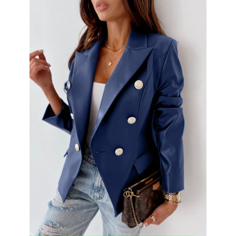 Costume Similicuir Double Boutonnage – Veste & Pantalon Femme