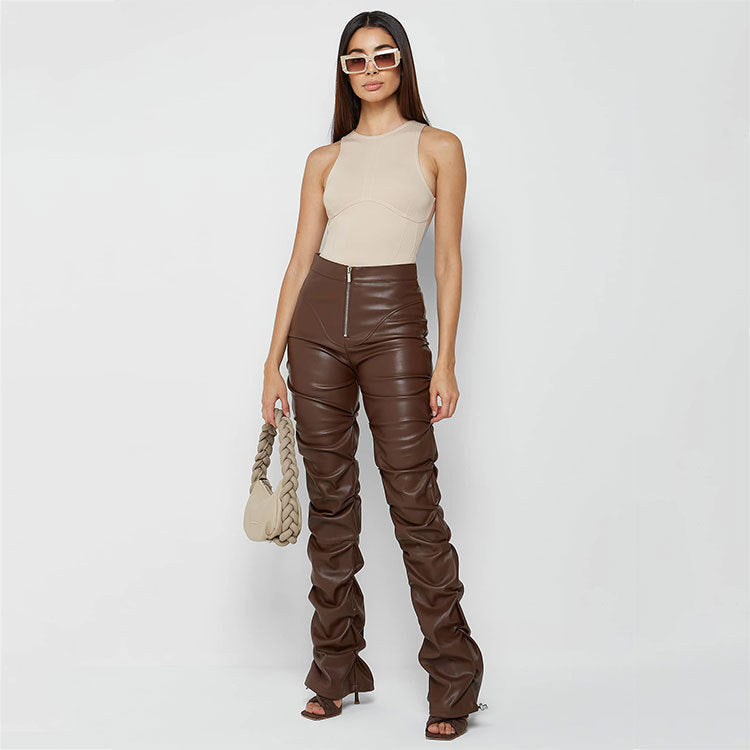 Pantalon Bootcut PU Cuir — Coupe Serrée & Évasement Bas de Jambe