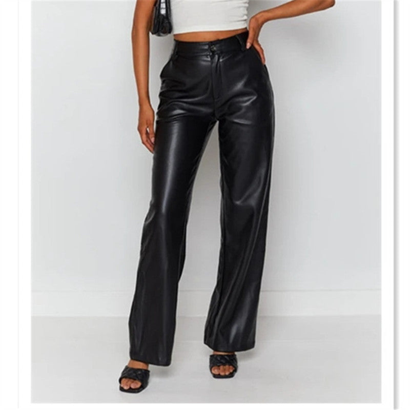 Legging PU Cuir Haute Élasticité — Taille Haute avec Poches