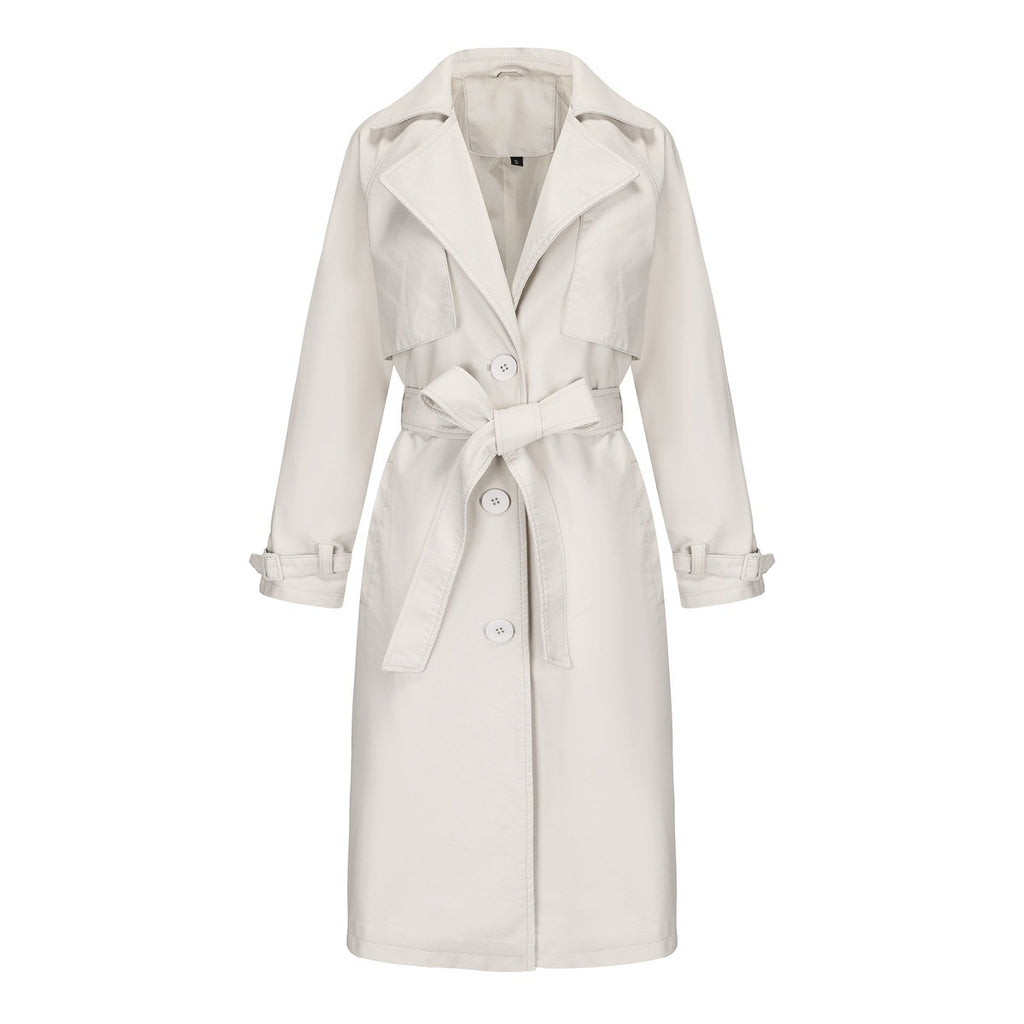 Trench Long Loose Élégant – Veste Simili Cuir PU Femme Printemps-Automne