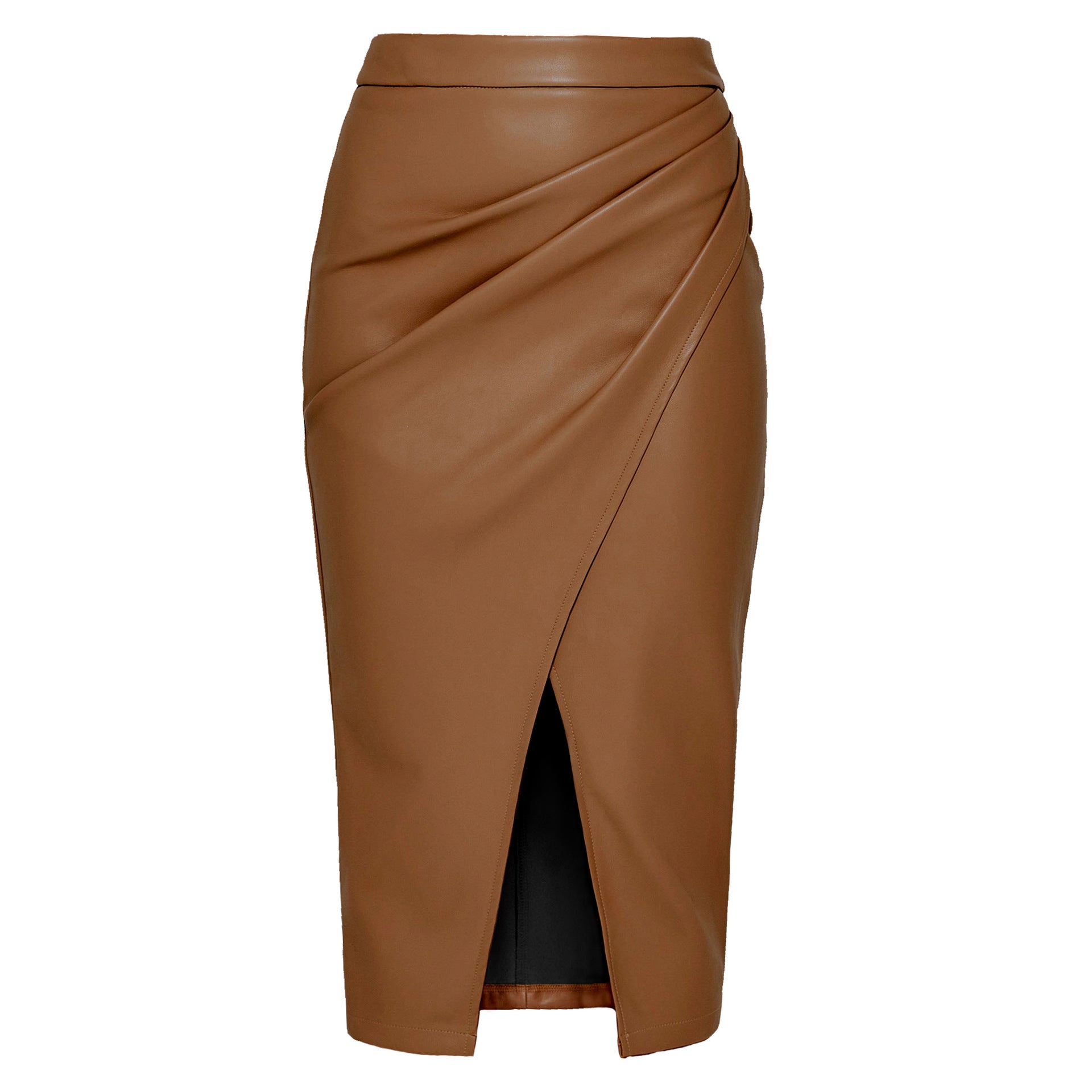 Jupe Simili Cuir Taille Haute Plissée – Fermeture Zip & Coupe Moulante