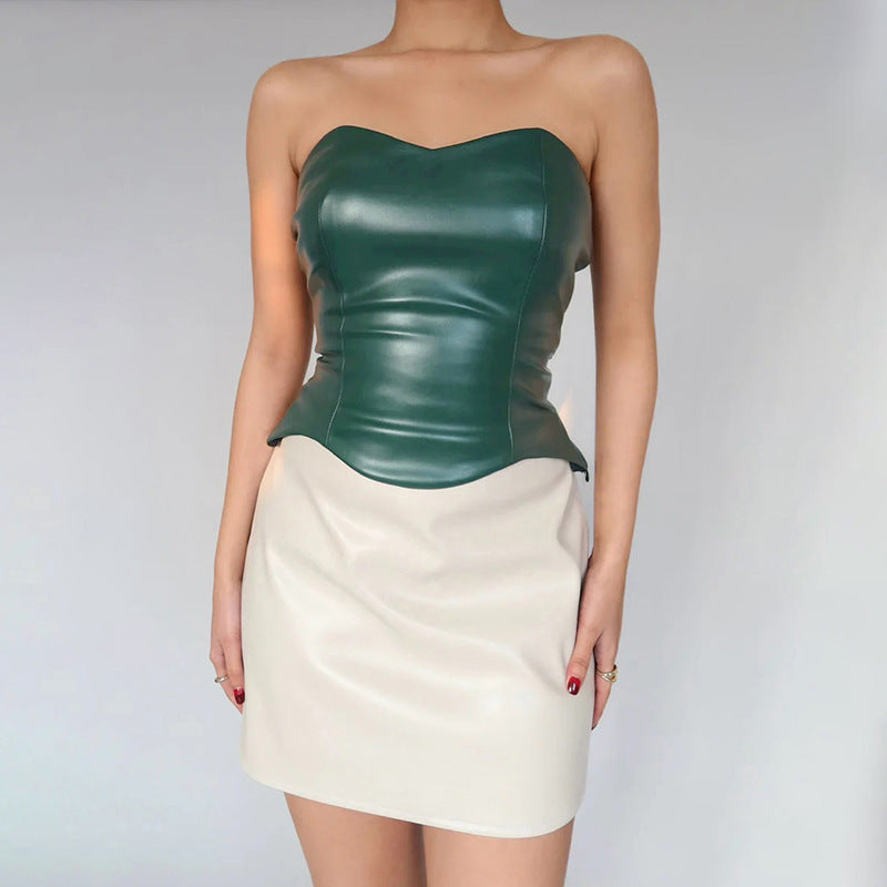 Top Tube Simili Cuir Sans Manches – Style Hot Girl Été Femme
