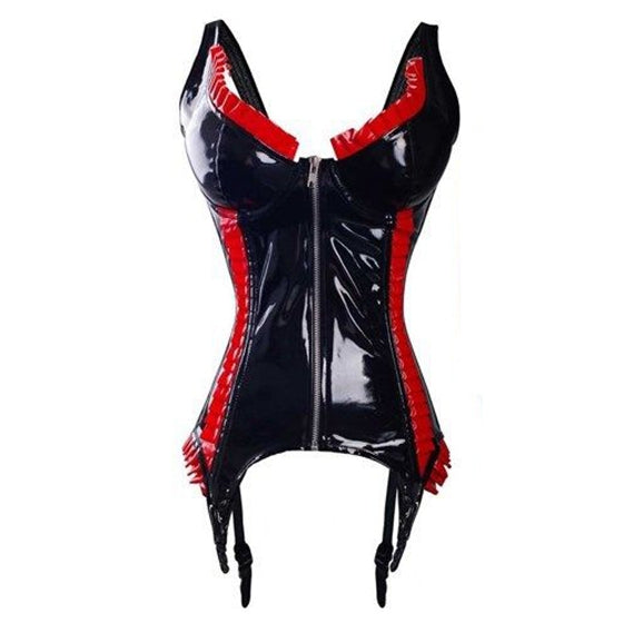 Corset PVC Latex à Volants — Noir / Rouge