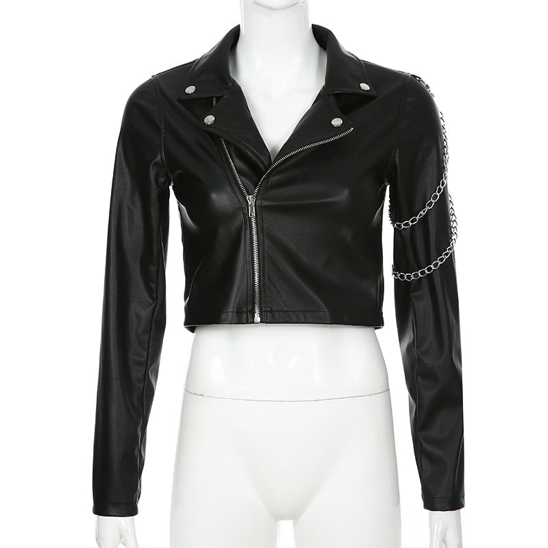 Veste Simili Cuir À Chaînes Bras – Style Rock & Dark Luxury