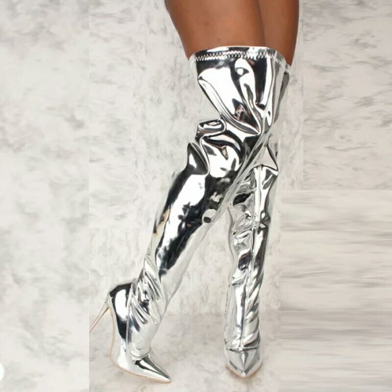 Bottes À Bout Pointu Effet Brillant Talon Haut