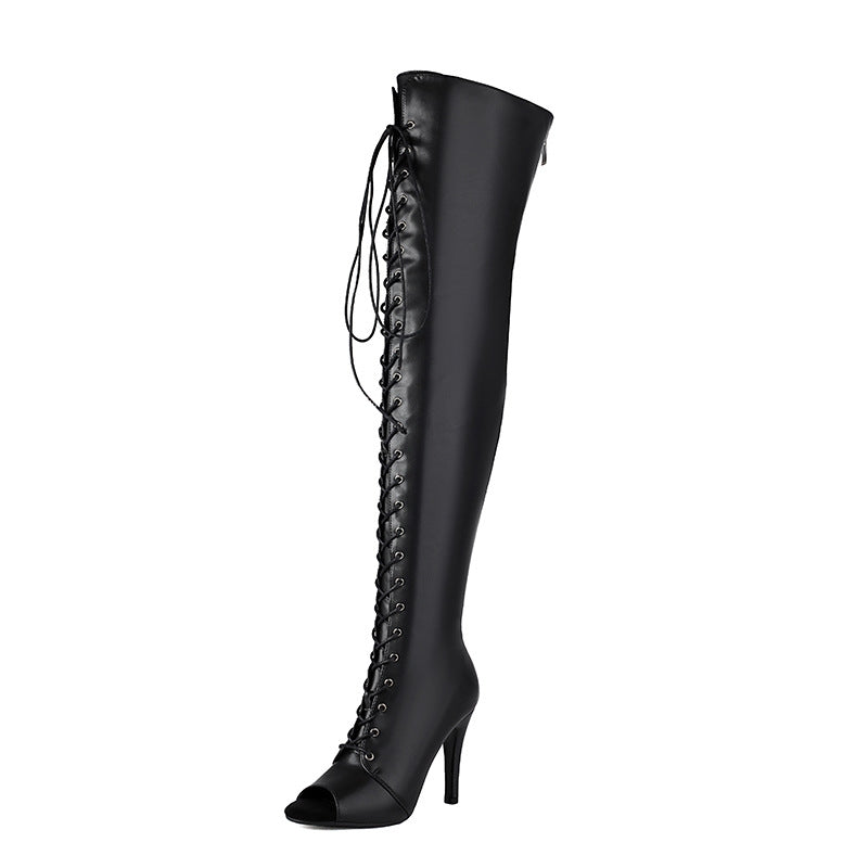 Bottes Over-Knee Ajourées à Lanières Talon Haut