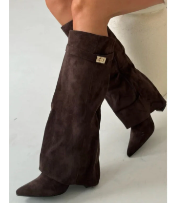 Bottes Mi-Mollet Talon Bloc Bout Pointu – Simili Cuir & Daim Style Cavalière