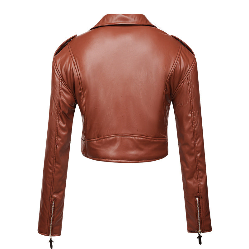 Top Simili Cuir Taille Haute – Manches Longues & Fleurs Crochetées