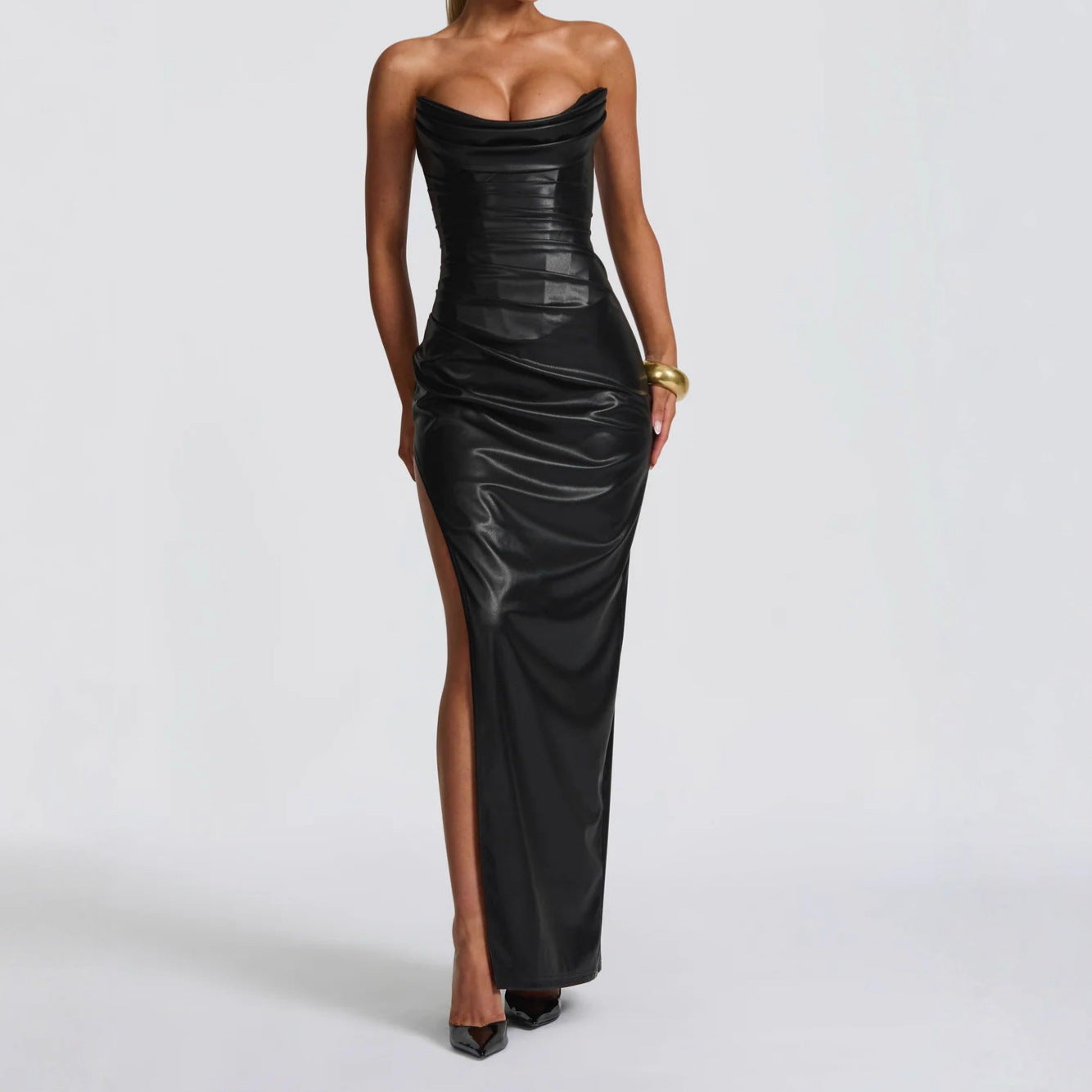 Robe Longue Dos Noué avec Fente Latérale