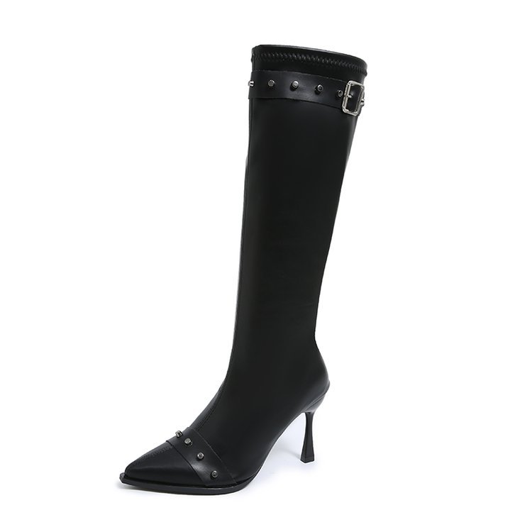 Bottes Stiletto à Rivets et Boucle — Stretch
