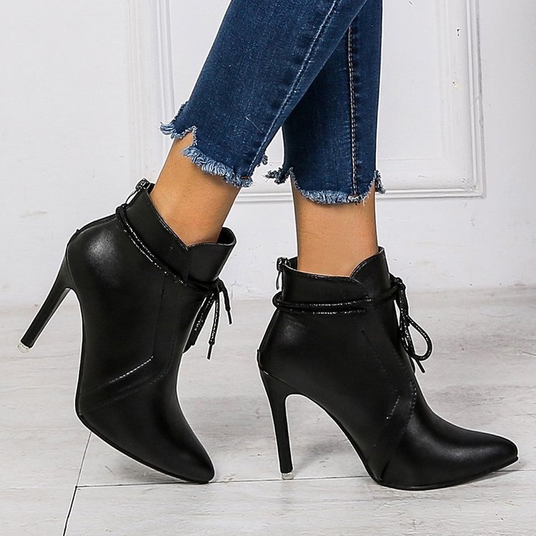 Boots Stiletto Bout Pointu à Lacets — Impermeéables