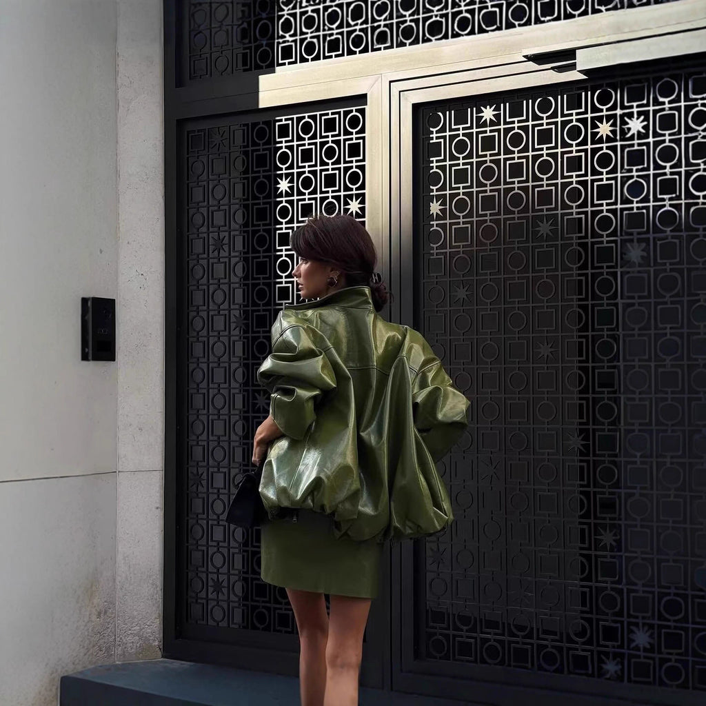 Ensemble Veste & Robe Sans Bretelles Rétro – PU Cuir Style Streetwear