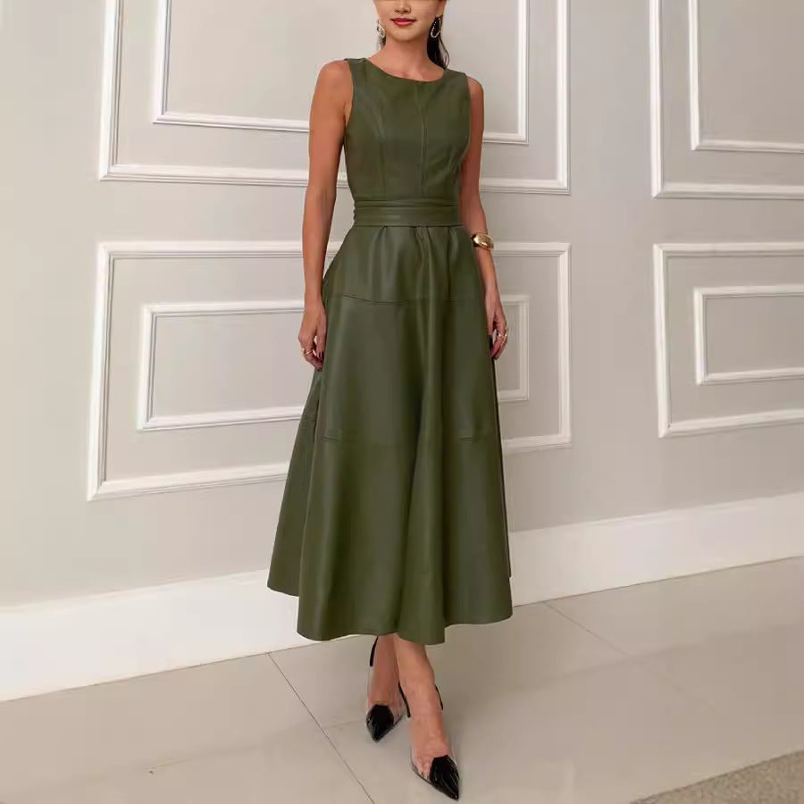Robe Simili Cuir Sans Manches – Coupe Loose Fermeture Zip