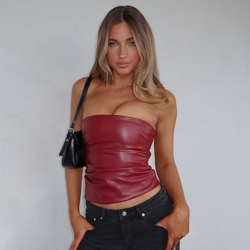 Top Sans Manches Slim en Simili Cuir