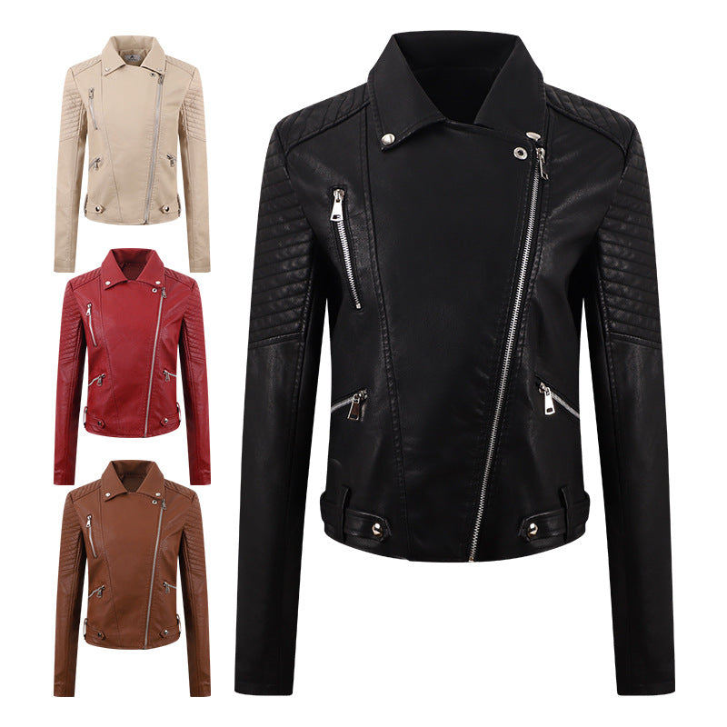 Veste Moto PU Cuir Courte — Zip Biais & Effet Lavé Slim-fit