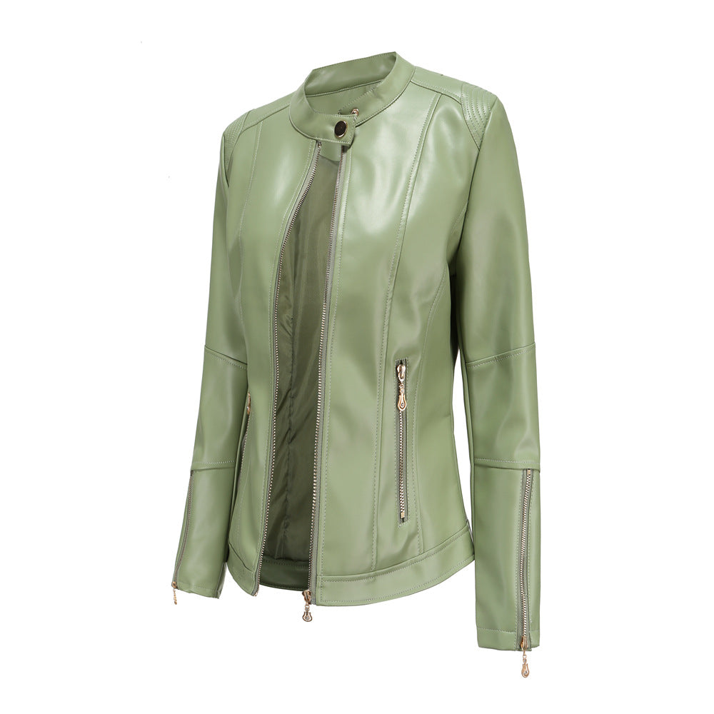 Veste Courte Col Montant en Similicuir – Coupe Structurée & Finition Premium
