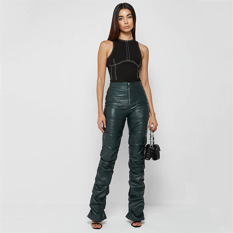 Pantalon Bootcut PU Cuir — Coupe Serrée & Évasement Bas de Jambe