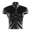 Top Similicuir Manches Courtes Col Montant – Slim-fit & Sexy