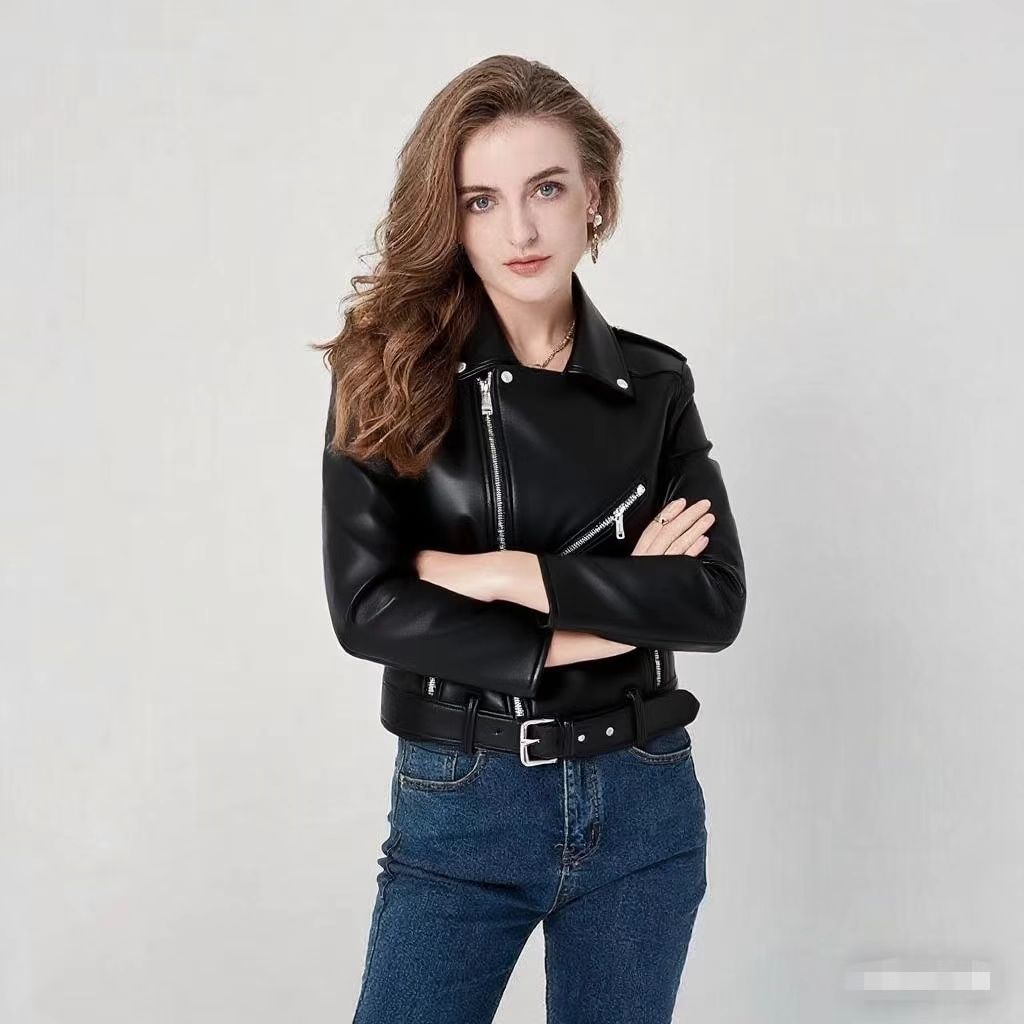 Veste Moto Slim Zippée en Simili Cuir