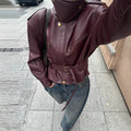 Veste Courte PU Cuir Bordeaux — Lacets & Slim Fit