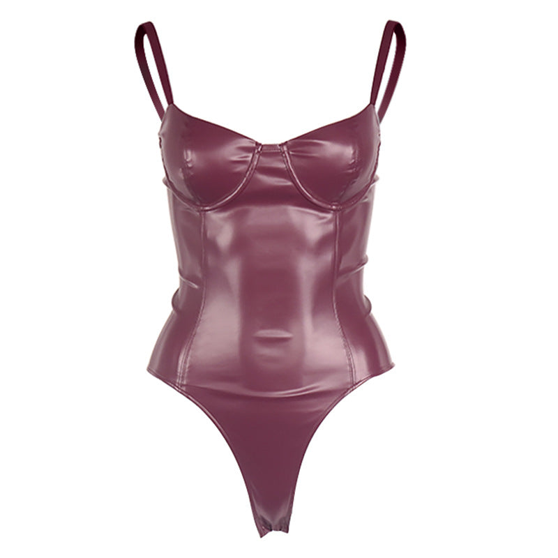 Combinaison Bretelle en PU Cuir – Couleur Unie