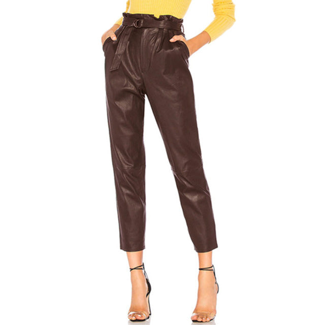 Pantalon Taille Haute en Faux Cuir – Coupe Crayon