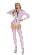 Lingerie PU Brillant Zippée – Colorblock & Coupe Ouverte Sexy