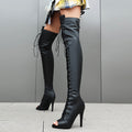 Bottes Over-Knee Ajourées à Lanières Talon Haut
