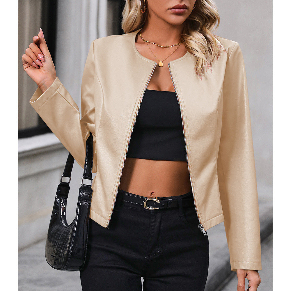 Veste PU Cuir Femme — Marron, Café & Beige
