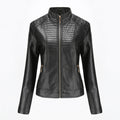 Veste Moto Femme en Similicuir – Col Rond & Détails 3D