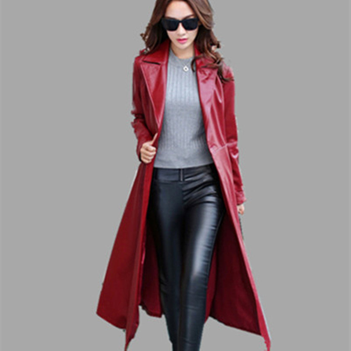 Manteau Long Simili Cuir PU Fin – Coupe Élégante & Allure Chic