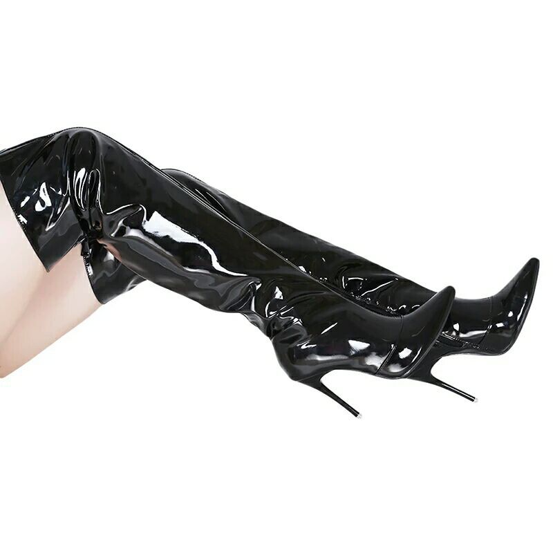 Bottes À Bout Pointu Effet Brillant Talon Haut