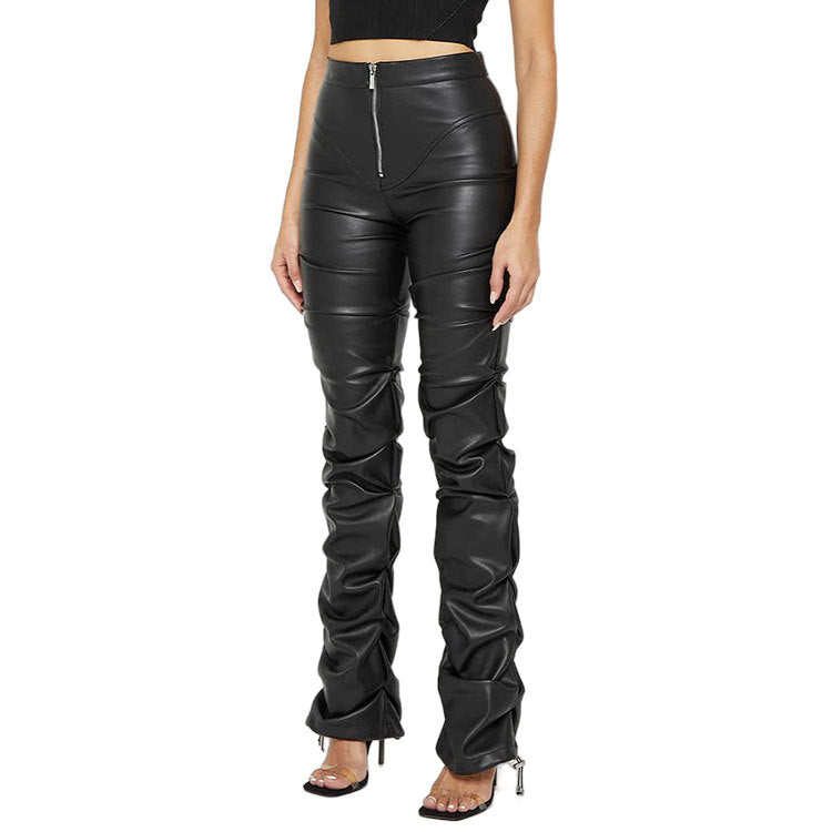 Pantalon Bootcut PU Cuir — Coupe Serrée & Évasement Bas de Jambe