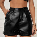 Short Similicuir Plissé Ourlet Retroussé – Coupe Casual & Taille Haute