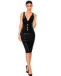 Robe Miroir PU Sans Manches Col V — Moulante Grande Taille