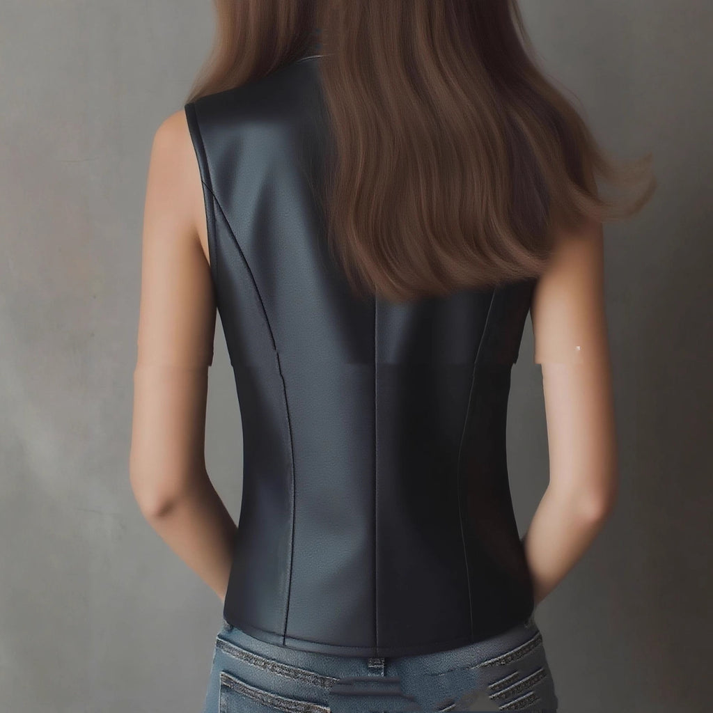 Crop Top PU Cuir — Col Montant & Dos Nu Ajusté