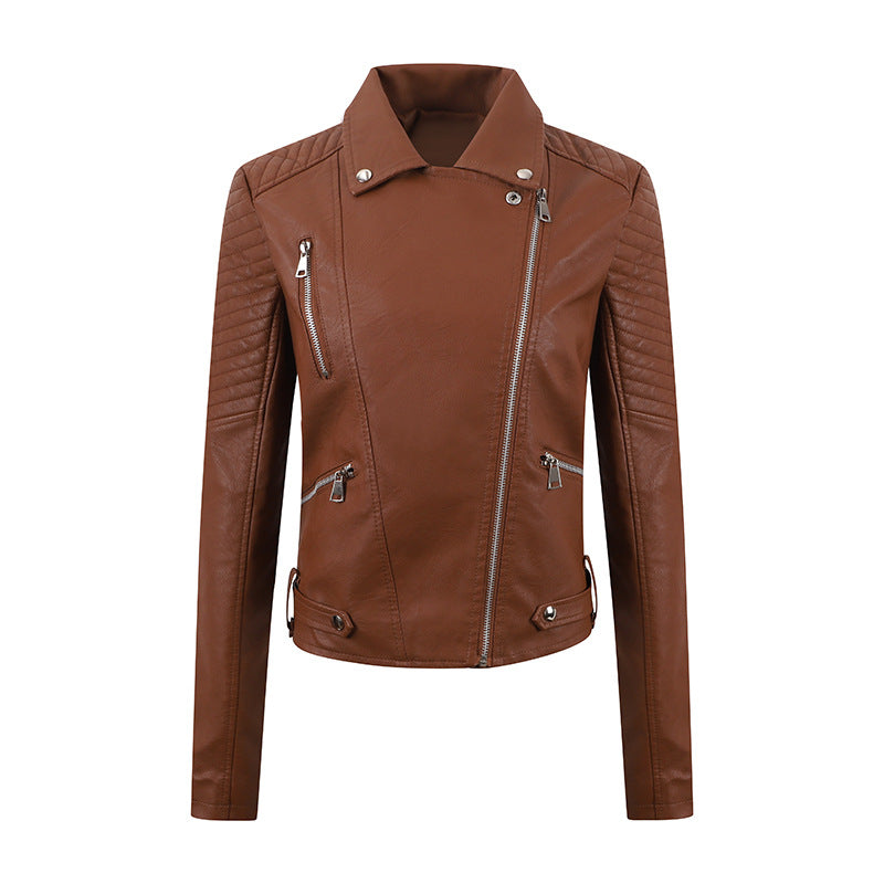 Veste Moto PU Cuir Courte — Zip Biais & Effet Lavé Slim-fit