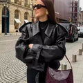 Veste Courte Simili Cuir PU Col Revers – Coupe Slim Manches Longues Streetwear