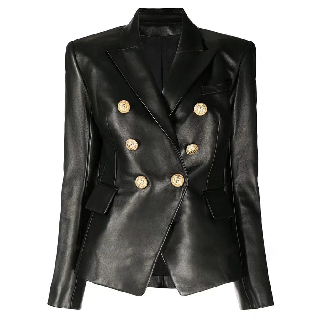 Veste Costume en Similicuir – Coupe Slim & Fourrure Artificielle