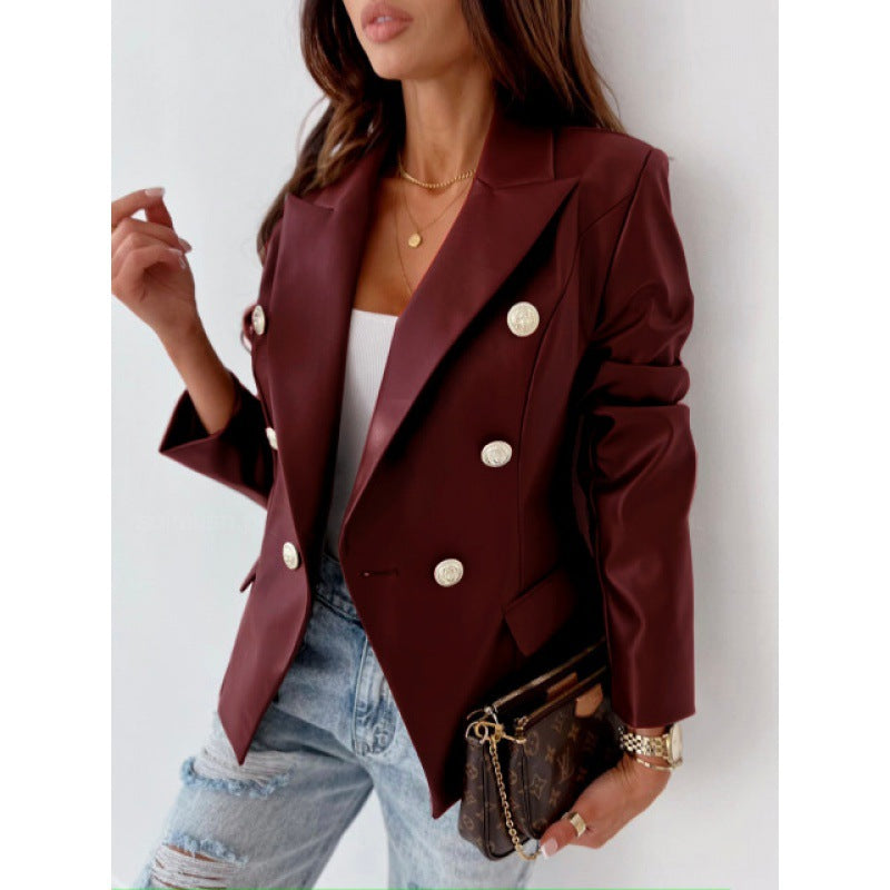 Costume Similicuir Double Boutonnage – Veste & Pantalon Femme