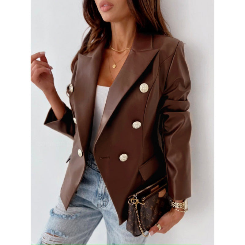 Costume Similicuir Double Boutonnage – Veste & Pantalon Femme