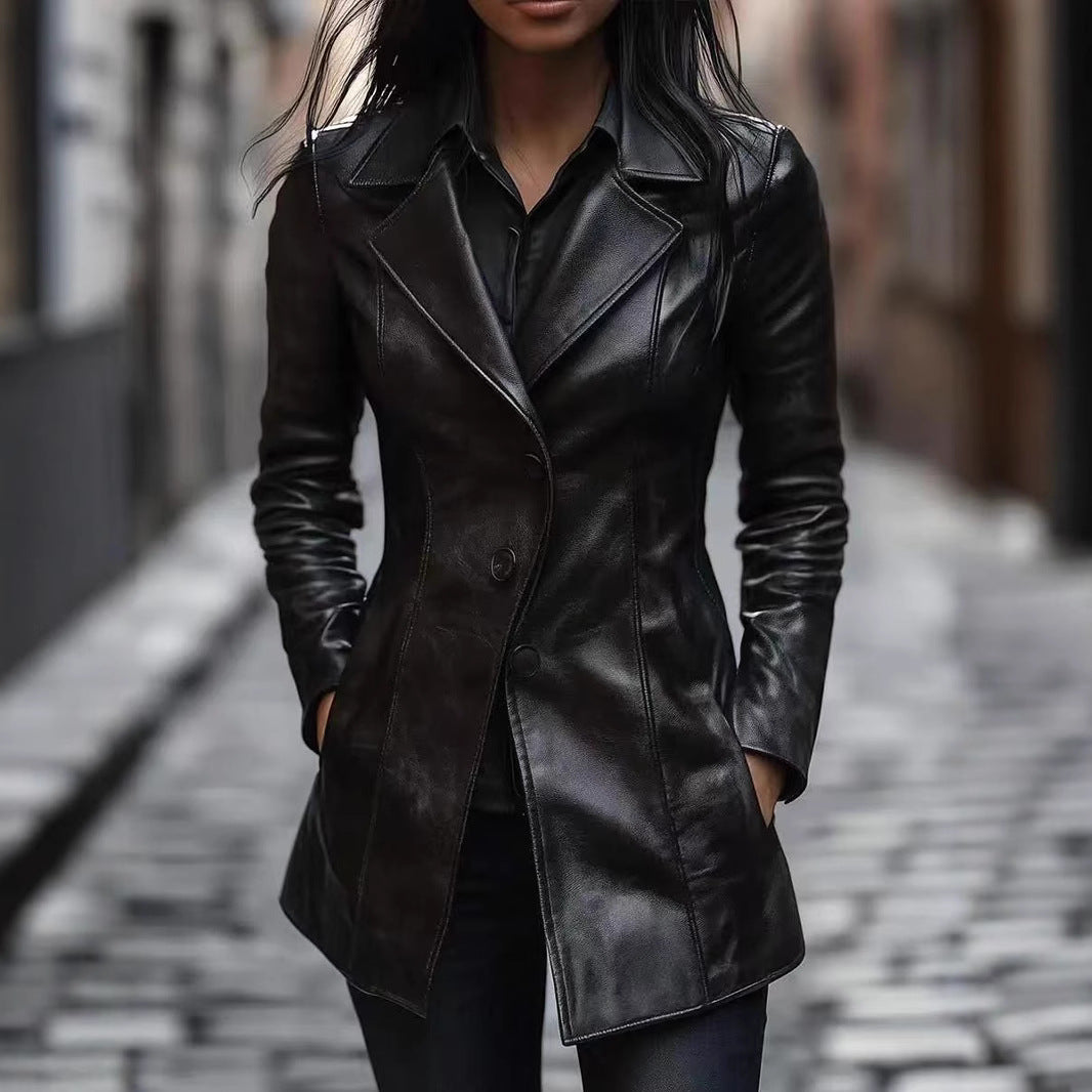 Manteau Mi-long PU Cuir — Casual Fashion & Coupe Ajustée