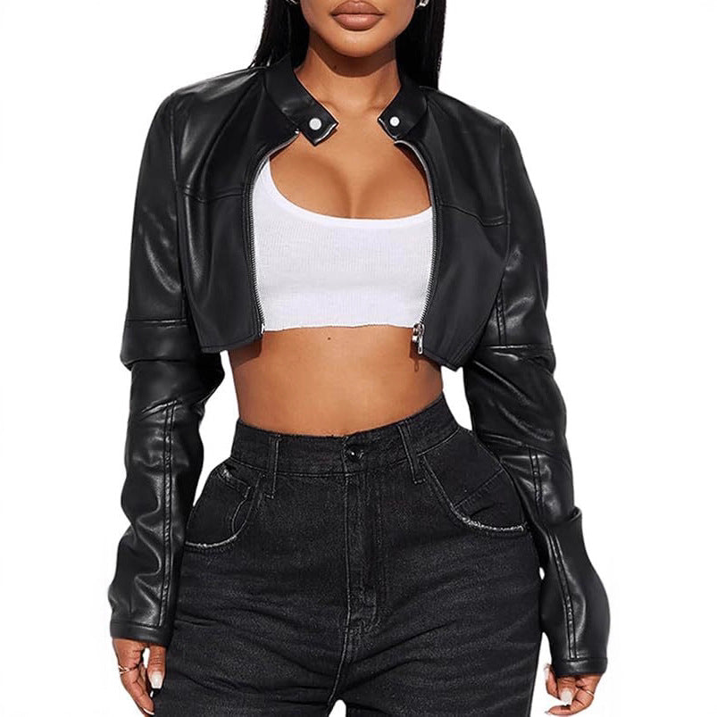 Veste Biker Courte Cuir PU Zippée – Coupe Slim Femme S-XL