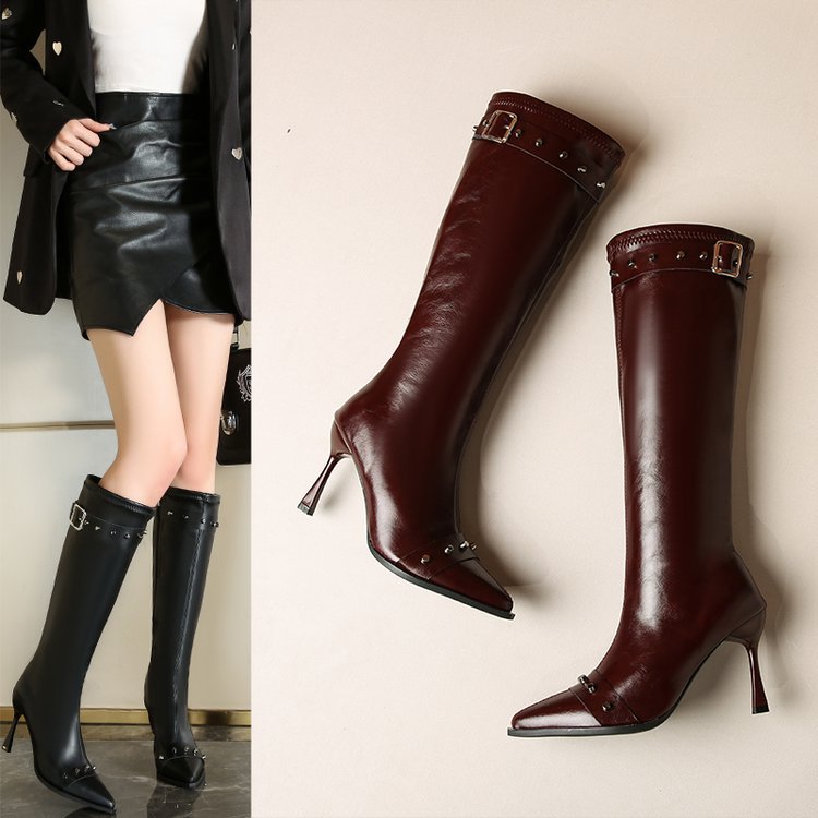 Bottes Stiletto à Rivets et Boucle — Stretch