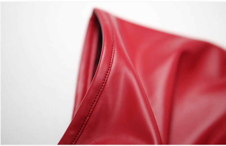 Bodysuit Turtleneck Sans Manches Catwalk — Rouge / Bleu Surface Huilée